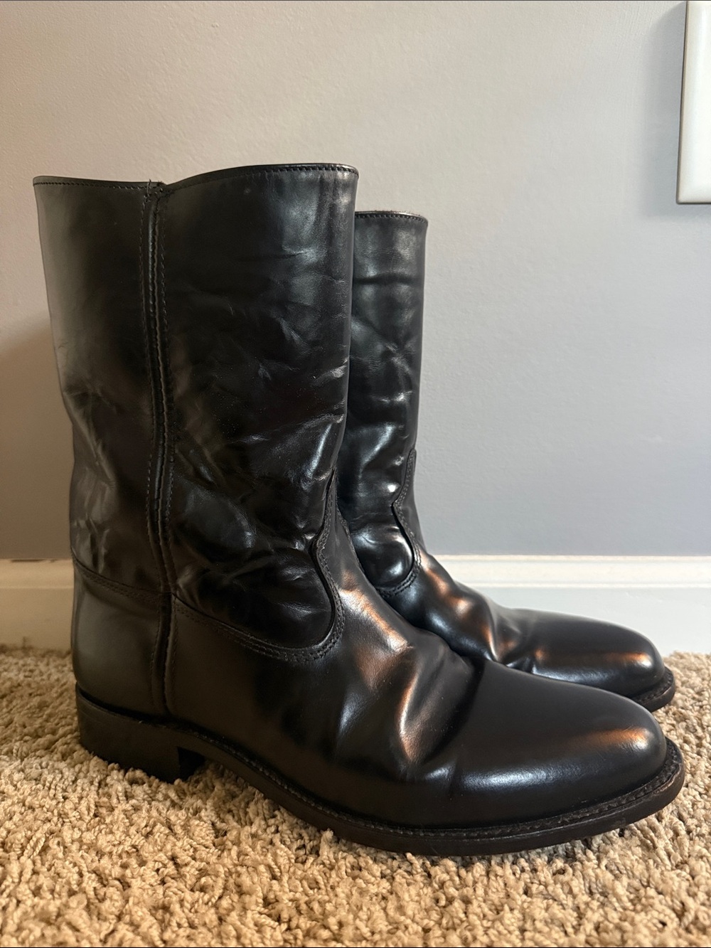 Double H Black Leather Men's Pull-On Boots
